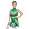 Eye-Catching Latin Dance Top with Skirt for Girls: Halter Neck Rhinestone Tassel Crop Top & Attached Briefs Skirt for Recital
