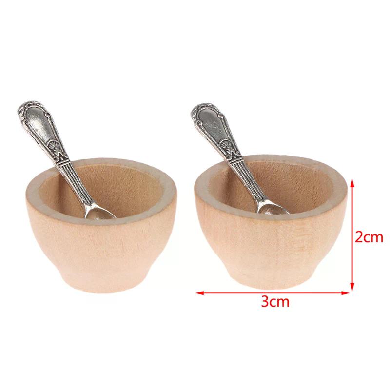 4pc/Set Dollhouse Miniature Furniture Small Wooden Bowl Spoon Model Diy Accessories For Kids