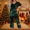 Women's Casual Christmas Print Two-Piece Outfit with Short Sleeve Top and Pants