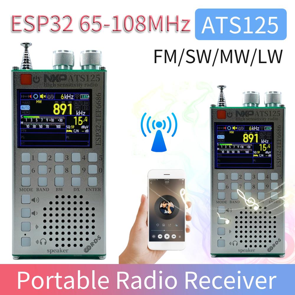 ATS125 ESP32 65-108MHz Portable Bluetooth Radio Receiver TEF6686 Chip RDS Data Display Radio LCD Screen Telescoping Antenna