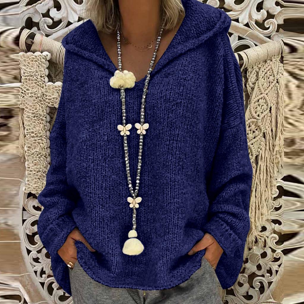 Women Fashion Loose Large Size Solid Color Hood Long Sleeves Sweater Tops