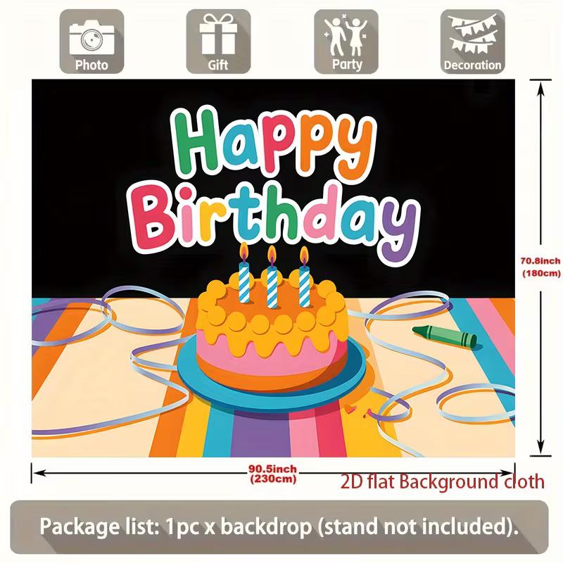 2D Black Rainbow Cute Birthday Backdrop Home Party Celebration Photo Background