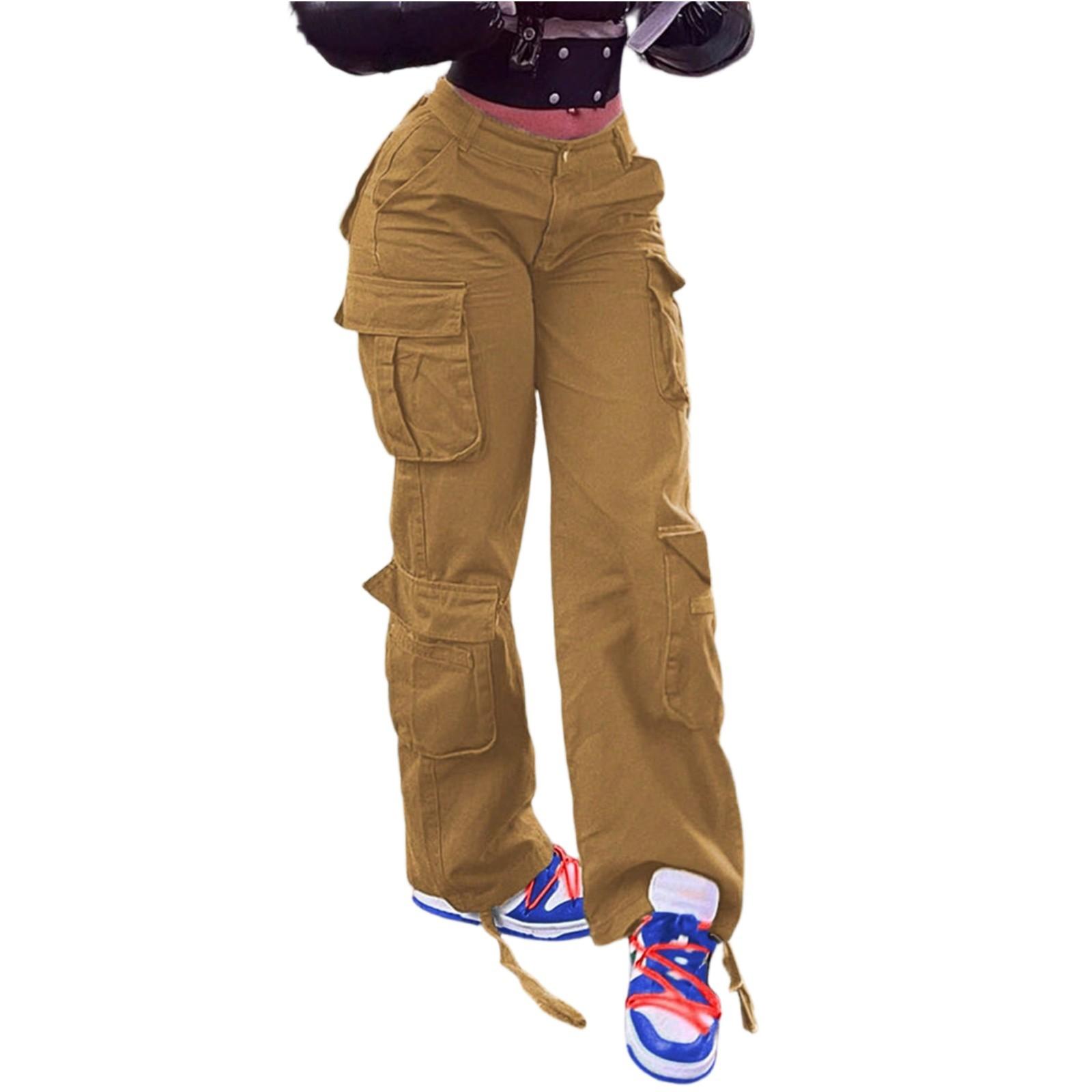 

Womens Baggy Cargo Pants Streetwear Hip Hop Joggers Sweatpants Casual Loose Wide Leg Trousers S хаки