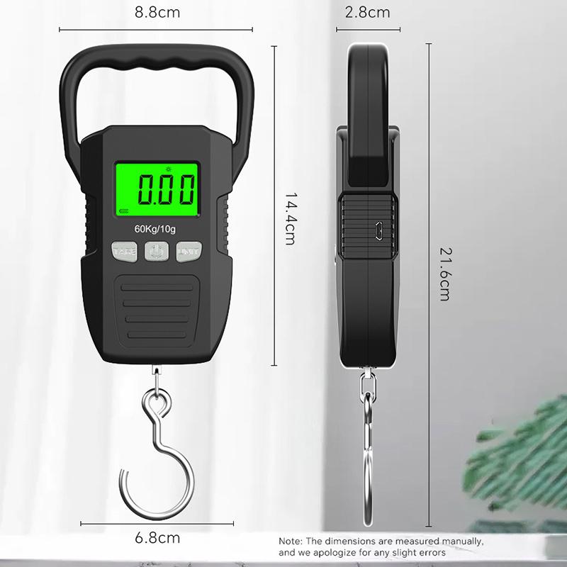 Tragbare Digitale Personenwaage 60kg 10g Elektronische Gepäckwaage Hängewaage Batterie-/USB-Aufladung LCD Angelfischerei Waage