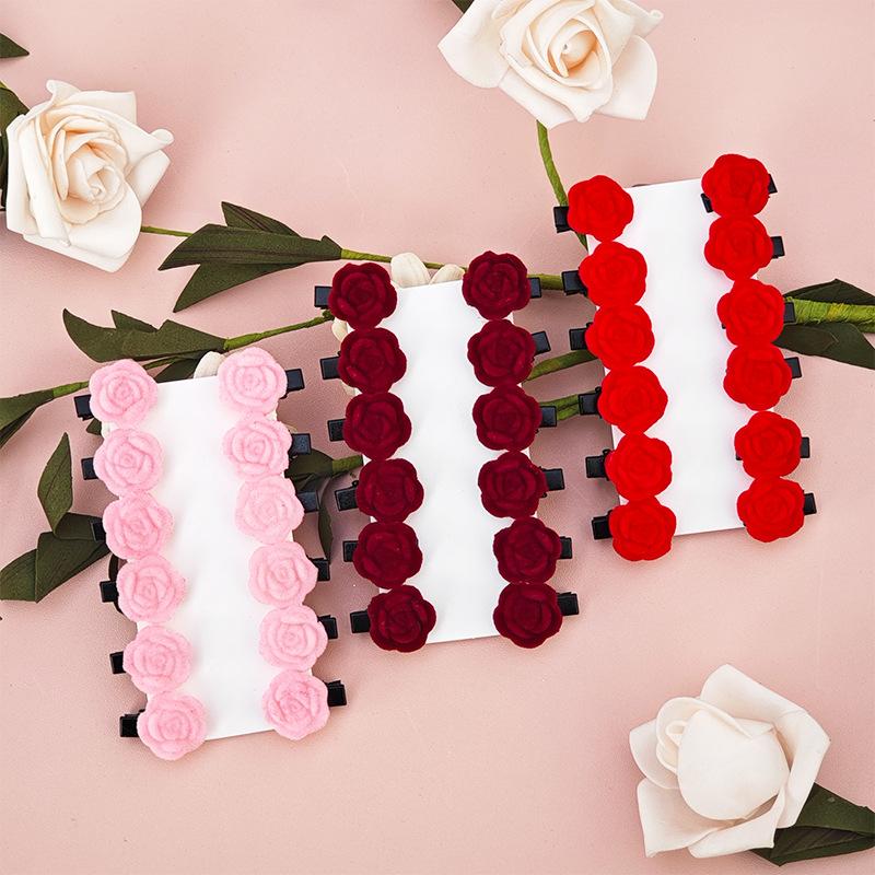 12 pieces small red velvet rose hair clips for women Korean flower hairpins elegant girl hair clips hair accessories barrettes