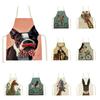 Cartoon Dog Printed Sleeveless Kitchen Aprons Animal Rabbit Fox Pattern Cooking Baking Waist Bib Household Cleaning Pinafore
