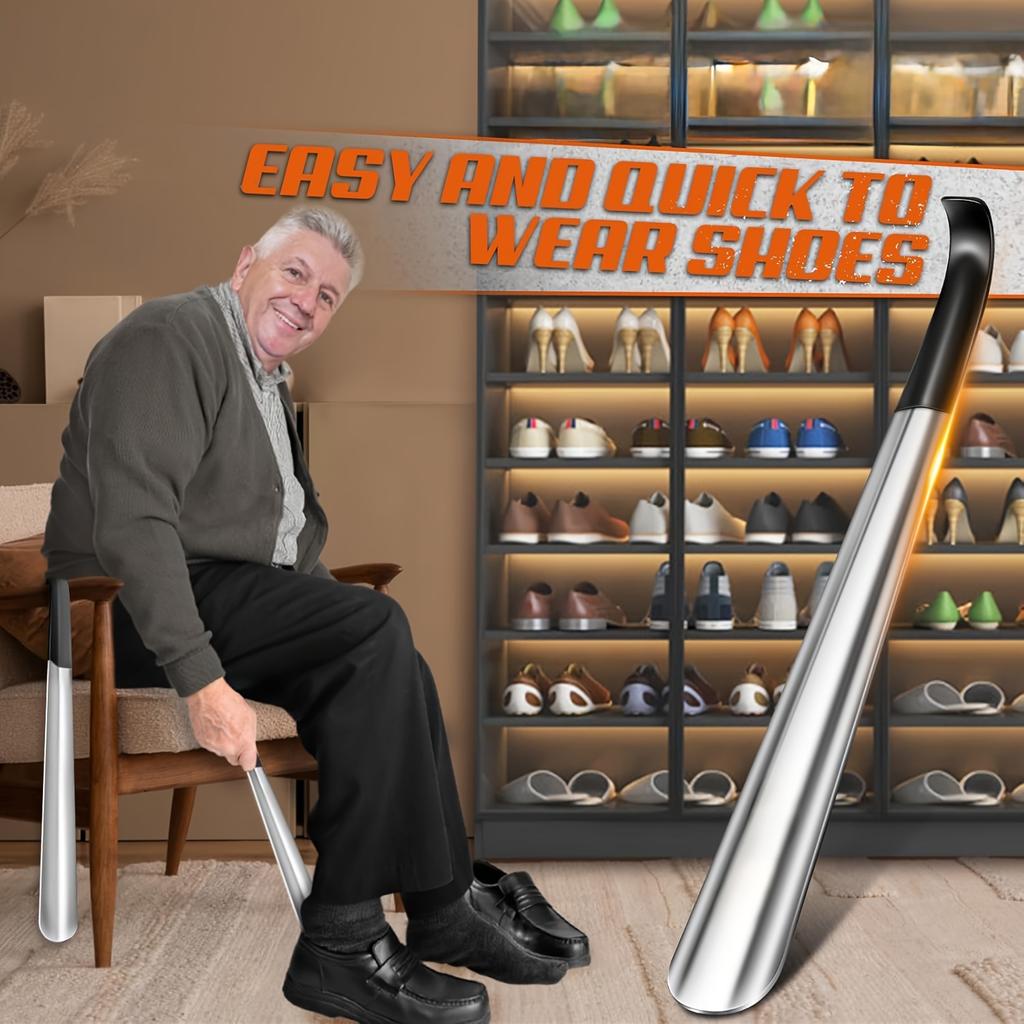 42CM Stainless Steel Shoe Horn with Rubber Dipped Handle for Easy Shoe Wearing