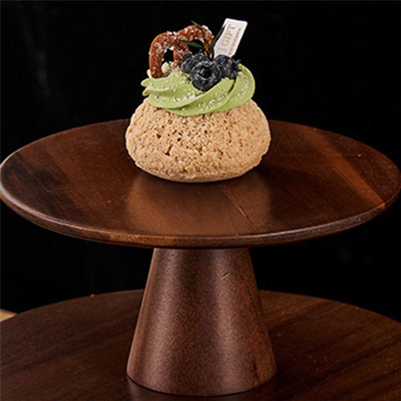 AEE4-Elegant Wood Cake Stand - High Footed Dessert Display Plate For Cakes Cupcakes And Pastries Perfect For Weddings