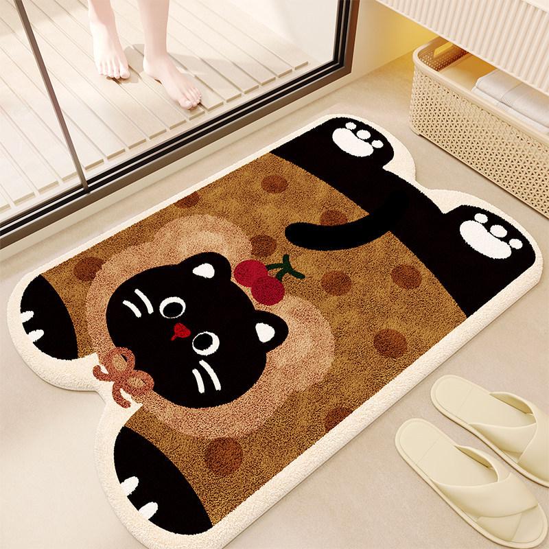Cartoon Puppy Imitation Cashmere Floor Mat: Absorbent, Insulating Door Mat for Shower Room