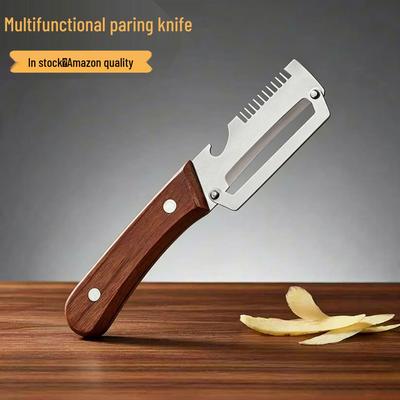 Stainless Steel Multifunctional Peeler with Wooden Handle for Fruits and Melons