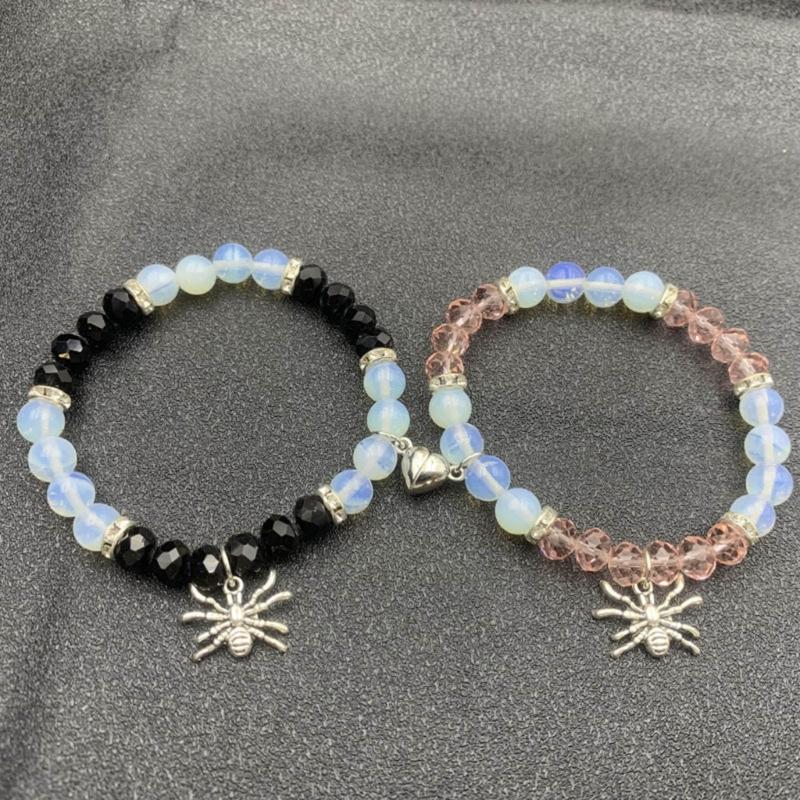 Halloween Spiders Couple Bracelet Trendy Heart Magnetic Matching Hand Jewelry
