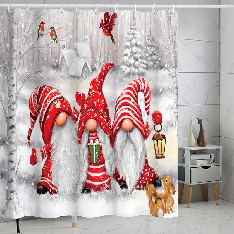 Best-Selling Christmas Digital Print Shower Curtain Waterproof, Includes Plastic C-Shaped Hooks
