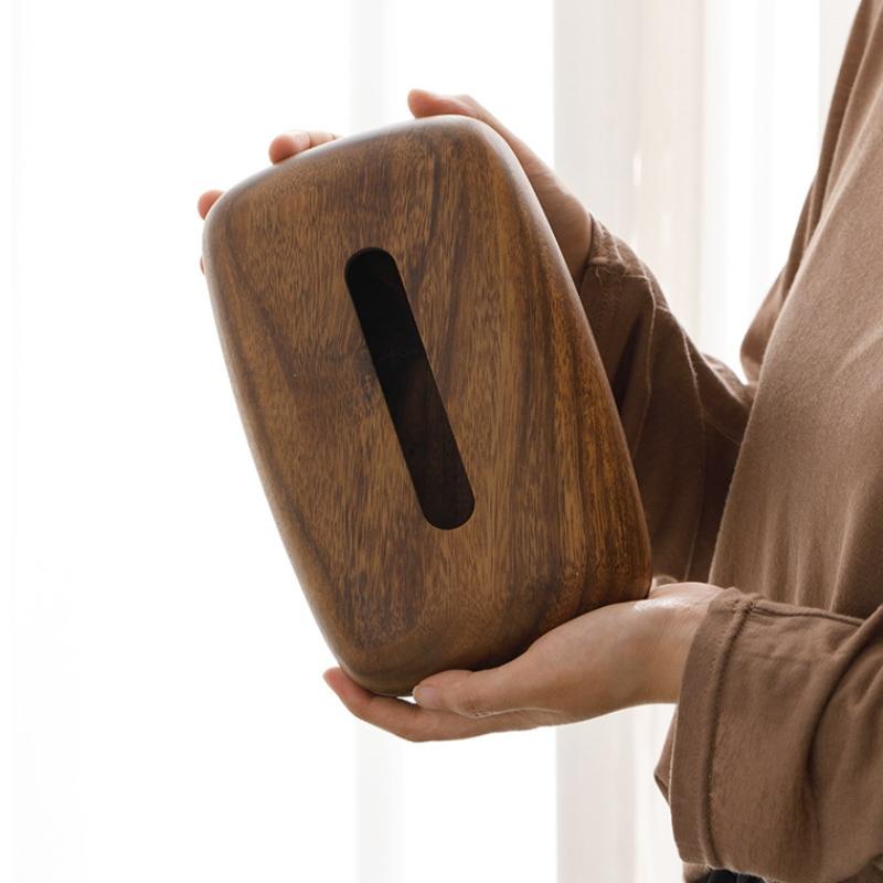 Walnut Tissue Box Cover - Modern Vintage Design, Premium Wood, For Desk & Bathroom Decor. Easy Refill, Polished Finish