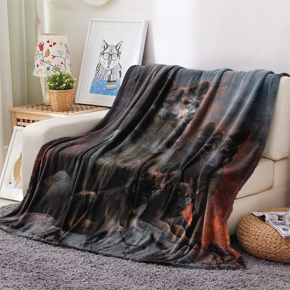 1PC Gray wolf Print Flannel Blanket, High quality Comfortable for All Seasons, Home Decor, Warmth and Comfort