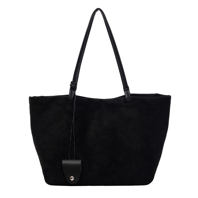 Large Capacity Casual Dark Suede Tote - Versatile Autumn/Winter Commute Shoulder Bag