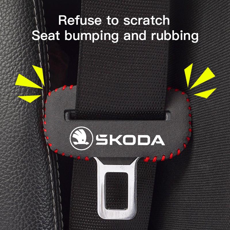 BEVX4 For New Skoda Octavia Kodiaq Fabia Safety Belt Buckle Cover for Anti-collision and Anti-scratch Protection Leather Cover