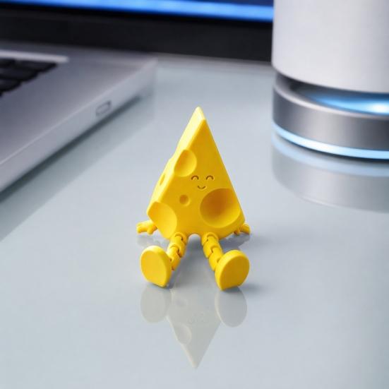 Yousheng Cheese Ornament, with Flexible-Jointed, 3D Printed Desktop Toy, Decompression Anthropomorphic Ornament