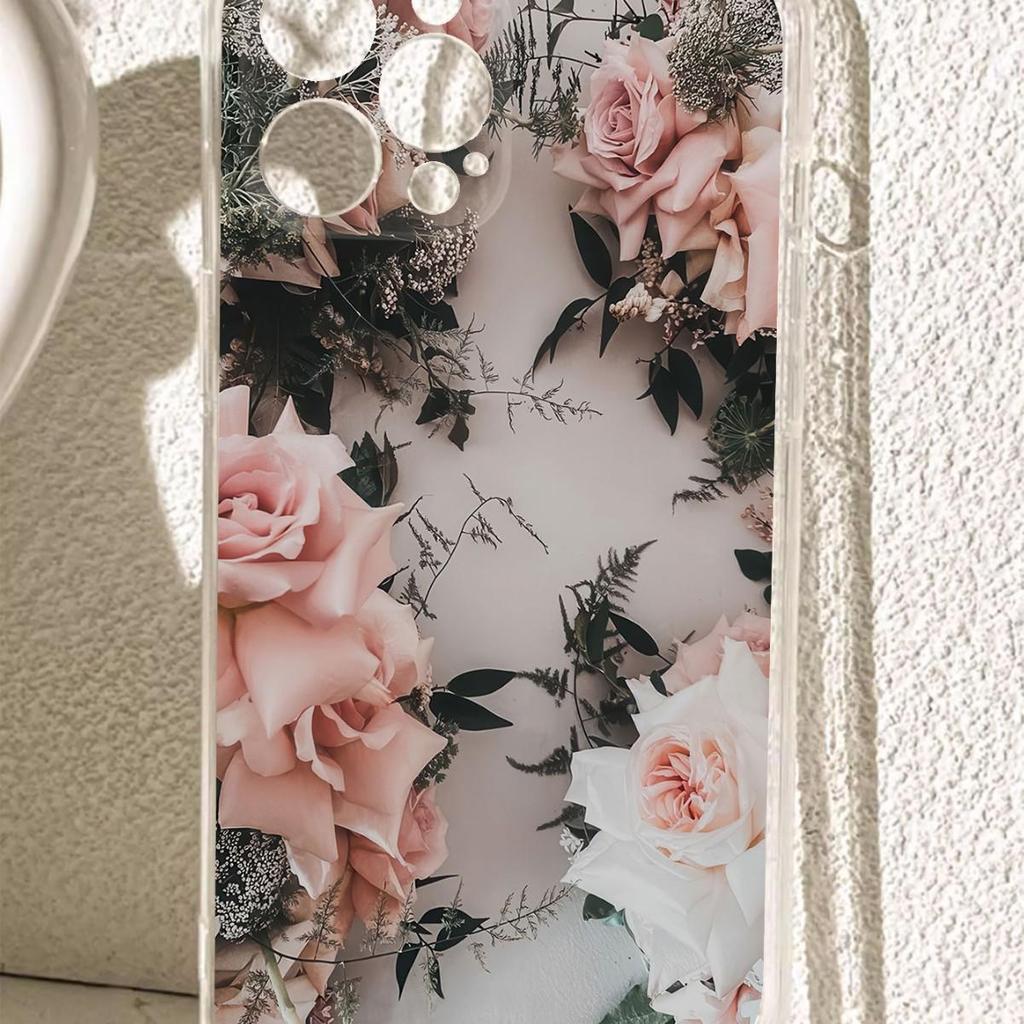 Pink Rose Shockproof Clear Case for iPhone 14/15/16/17 Promax