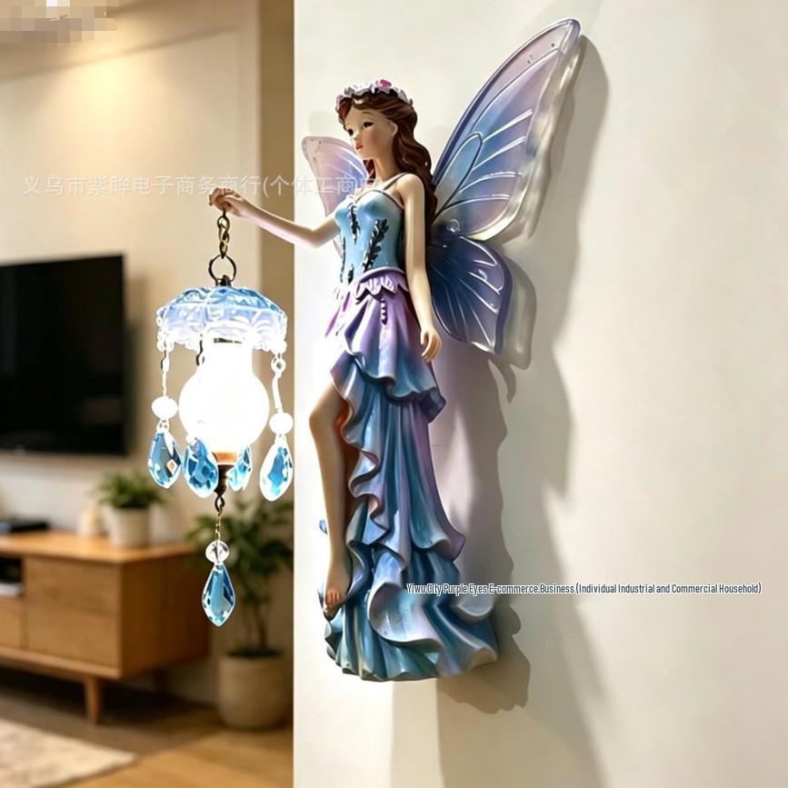 Resin Flower Fairy Wall and Desk Lamp: Elegant Bedroom Ornament