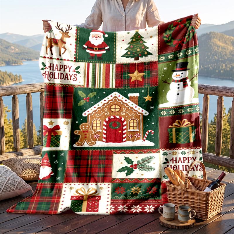 Christmas Flannel Throw Blanket Soft Warm Cozy For Sofa Bed Indoor Home Use Great Holiday Gift