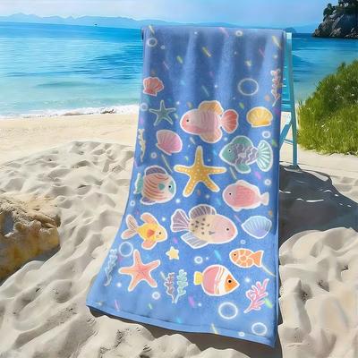 Cute Ocean Fish Starfish Beach Towel Underwater Cartoon Animal Print Towel Soft Absorbent Quick Dry Towel for Kids Girls