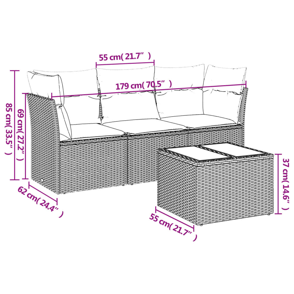 Vidaxl 4-Cz. Garden Lounge Set, Cushions, Black PE Rattan