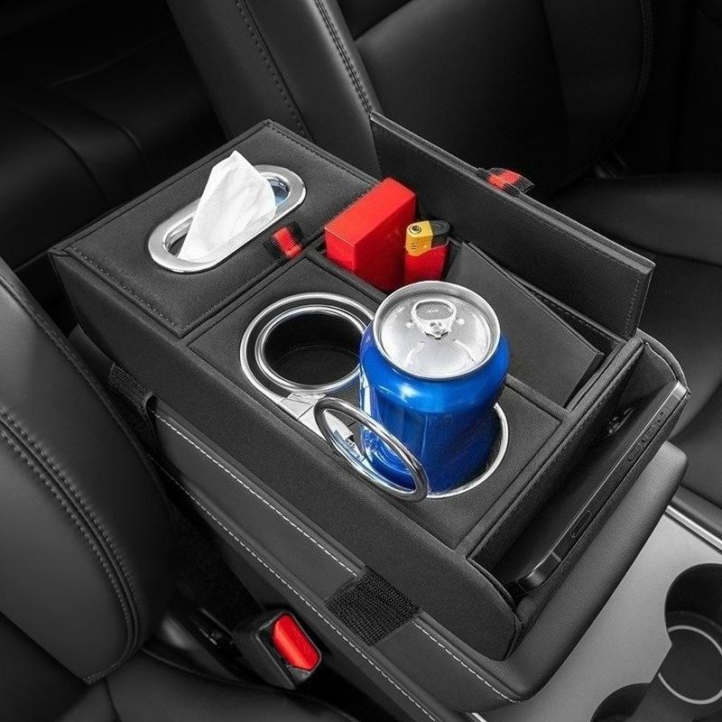 Car Armrest Box Organizer Storage Box Premium Sense with Tissue Box Cup Holder Cell Phone Center Armrest Booster Pad