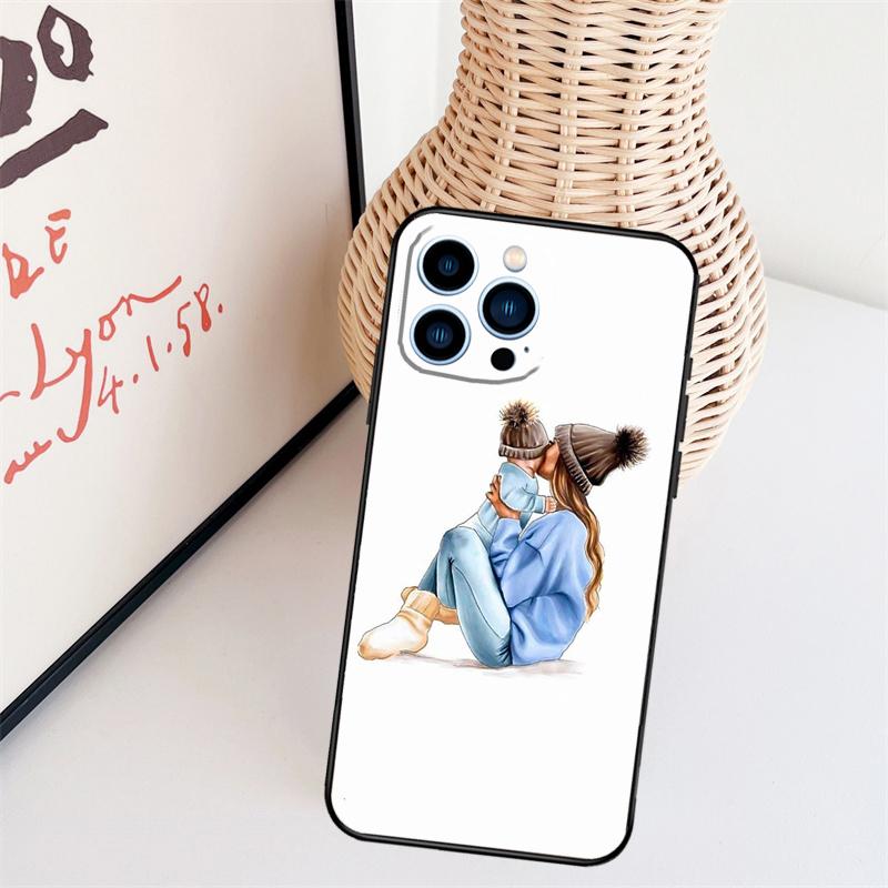 Baby Mom Daughter Girl Son Dad Case For iPhone 11 12 13 14 16 15 Pro Max Mini X XS Max XR Plus Cover Coque