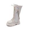 Kinder Ritterstiefel 2024 Neue Frühjahr & Herbst Lange Stiefel Atmungsaktive Kleine Taschen mit Kette Mädchen Laufsteg Mode Kinderstiefel