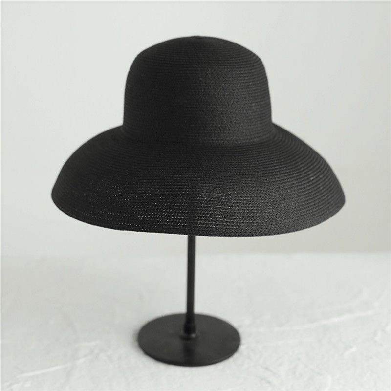 Straw Hat Women'S Summer Brim French Sunscreen Hepburn Wind Visor Beach Foldable Versatile Hat Women'S Bucket Hat
