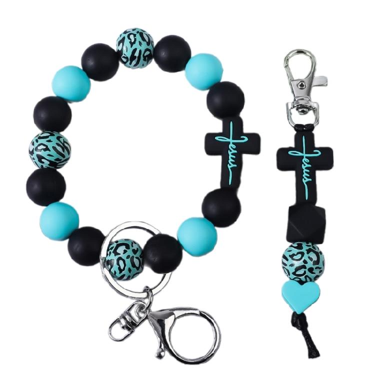 

Modern Shape Keychain Silicone Print Wood Bead Jewelry Accessory For Women Men