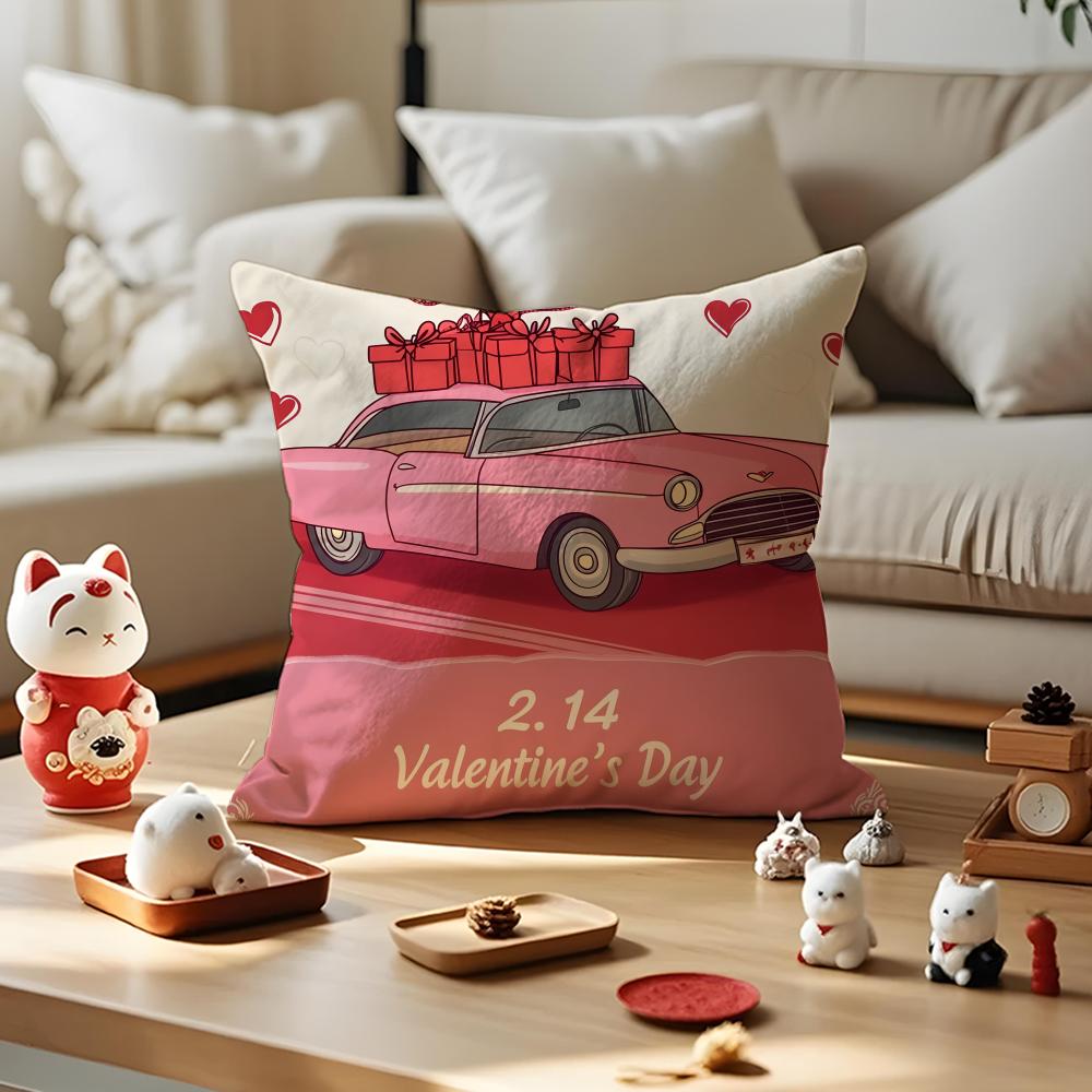 

Valentines Day Cartoon Car Cushion Cover Silky Short Plush with Invisible Zipper Dustproof Sofa Pillow Case for Home Decor 40x40cm 16x16in