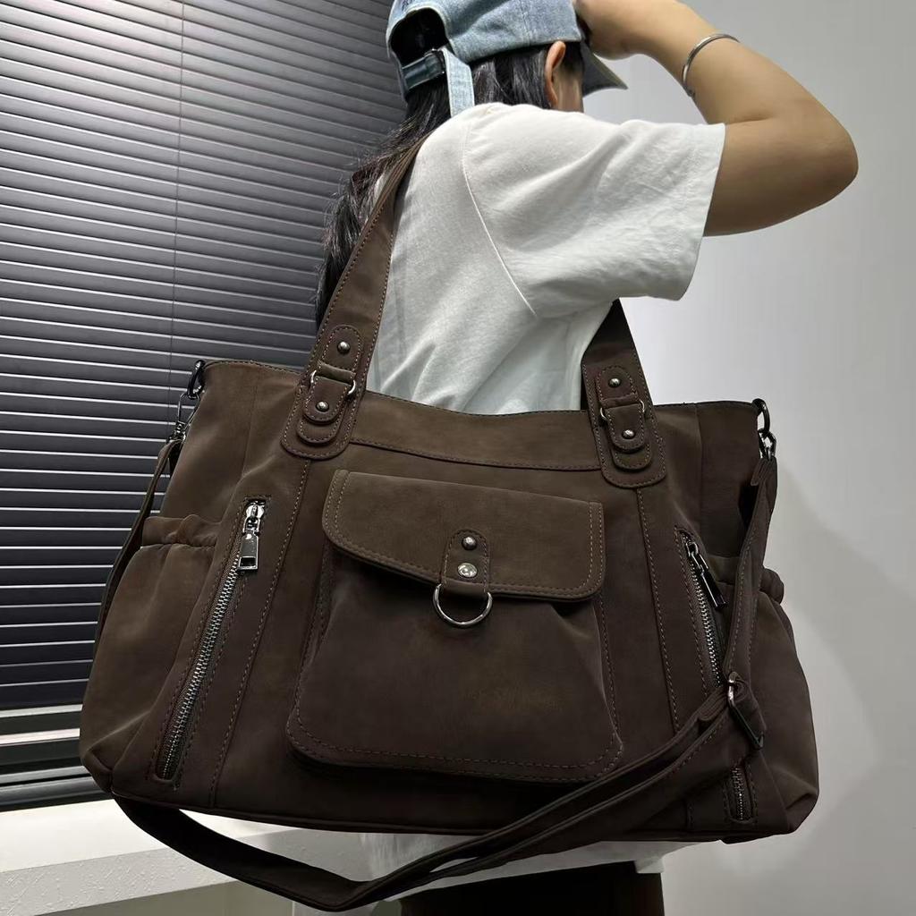 Ladies Spice Girls Suede Tote Bag Large Capacity Multi-Pocket One Shoulder Oblique Strap Bag