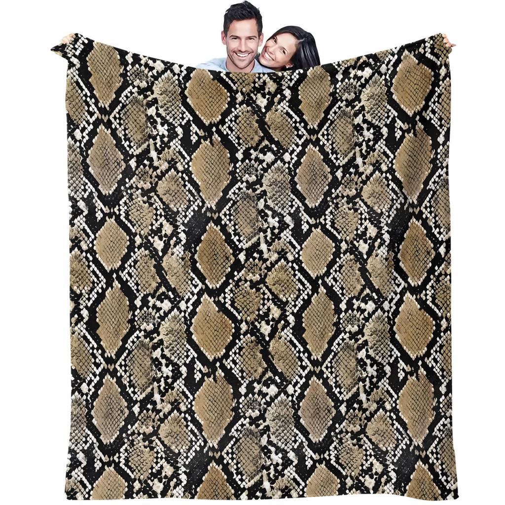 Vintage Snake Skin Print Flannel Throw Blanket Animal Skin Pattern Soft Plush Blanket Warm Cozy Sofa Bed Couch Travel Camping