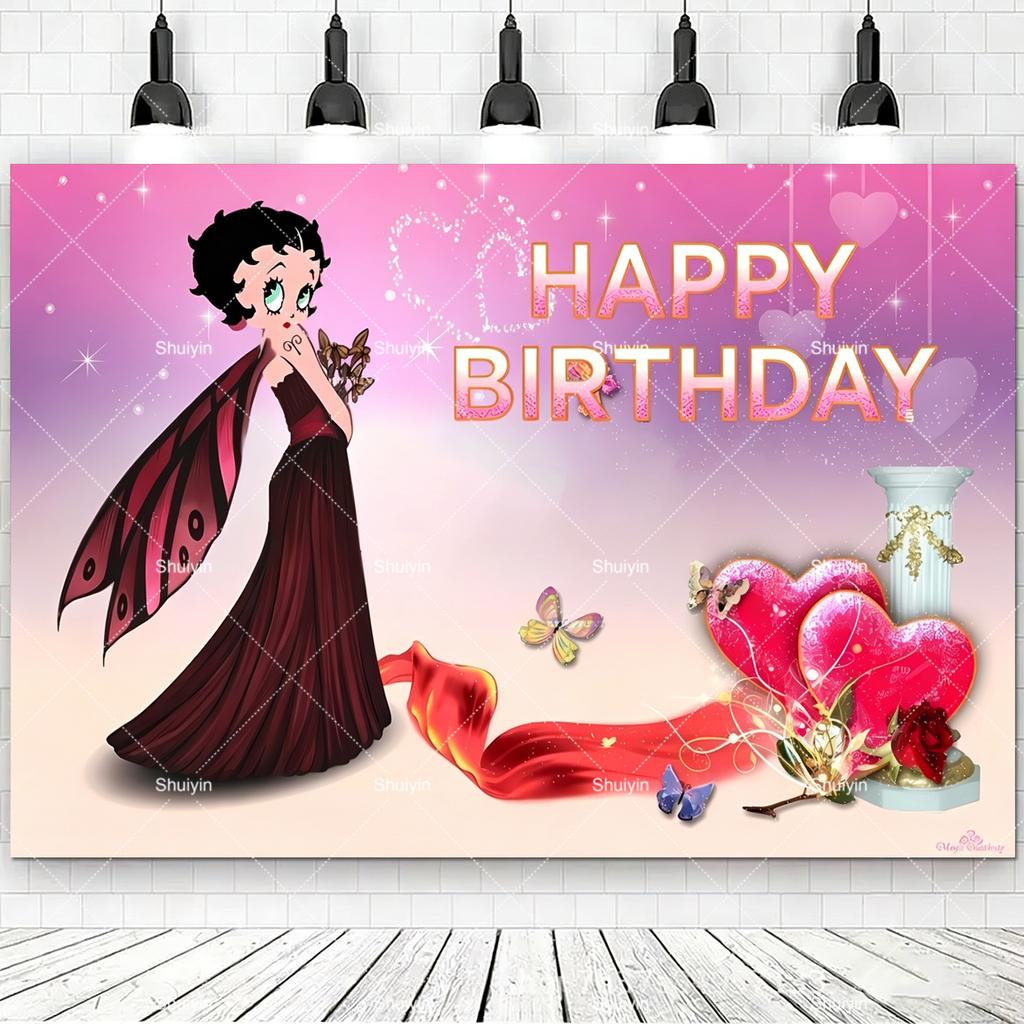 Retro Cartoon B&Bettys Boops Background Kids Birthday Decorations Party Supplies Girls Photo Shoot Props Gifts Backdrop Banner