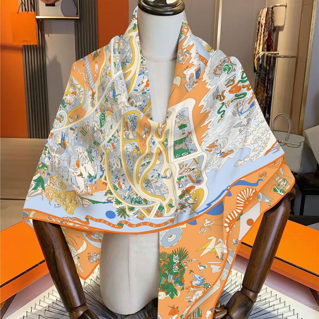 Sciarpa Calda 130Cm in Finta Seta e Cashmere da Donna, Foulard Quadrati Vintage Stampati, Bandane Large e Sciarpe