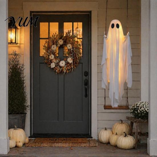 Party-Requisiten für festliche Atmosphäre Große hängende Schaukel Geist Halloween-Dekoration mit Fernbedienung und Schnur Gartenornament Warme Lichter