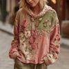 Women's Fashion Long-Sleeve Hooded Vintage  Patchwork Floral Print Casual Sweatshirt Top