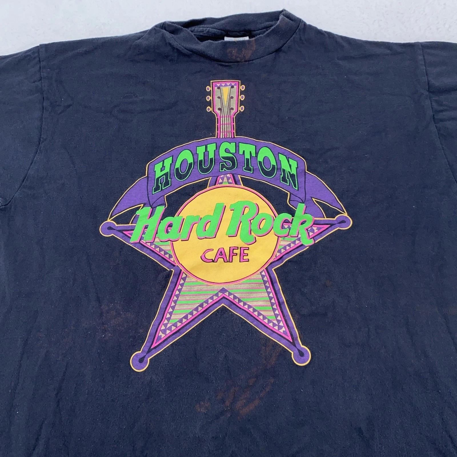 Vintage Hard Rock Cafe Houston Shirt Mens L/XL Neon Graphic Tee Made USA 90s 4XL