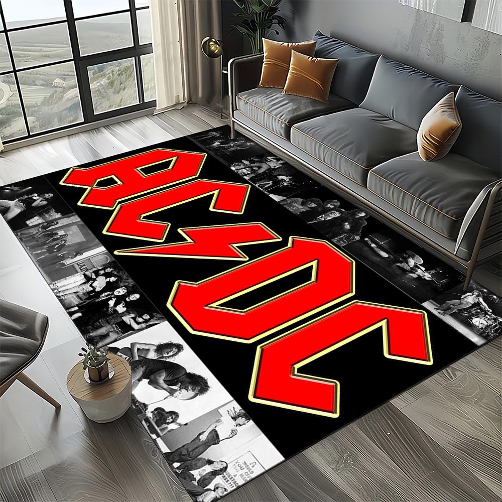 3D AC-DC Rock Band Cartoon Teppich Groß, Teppich für Wohnzimmer Schlafzimmer Sofa Fußmatte Dekoration, rutschfeste Bodenmatte für Kinder