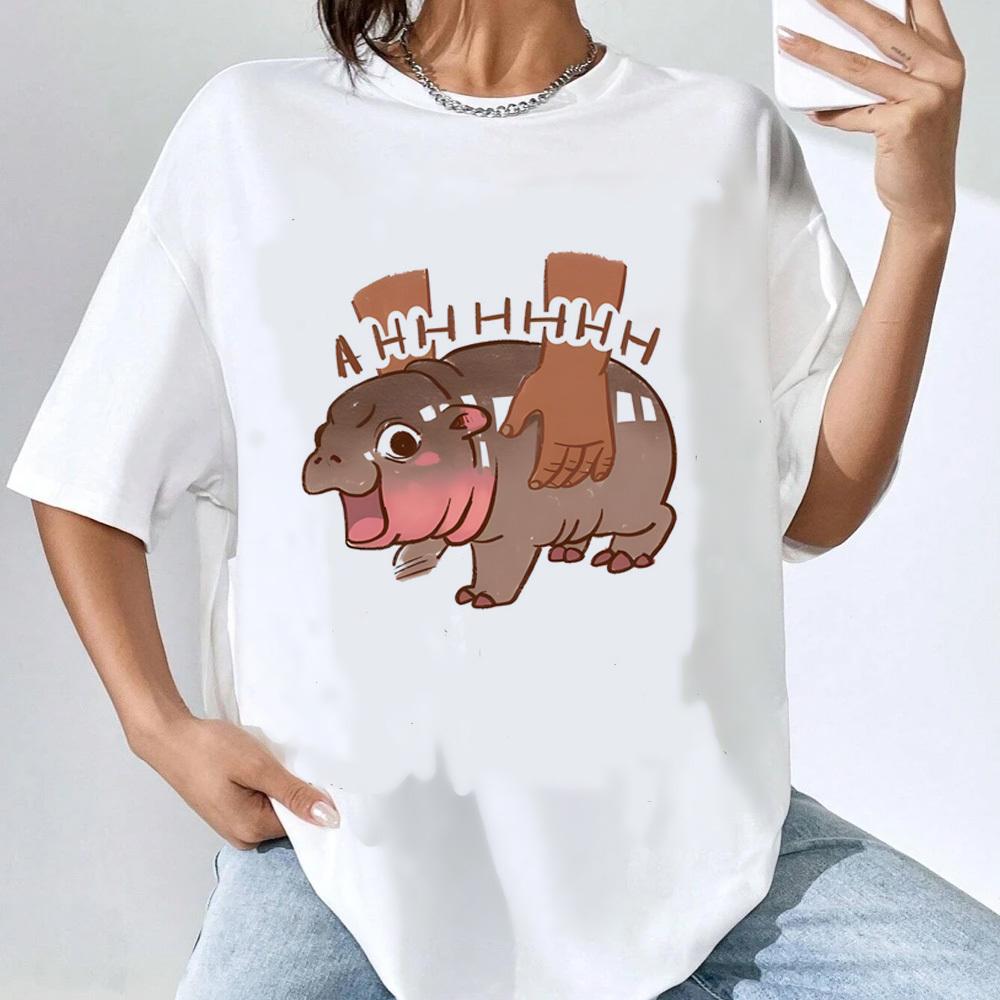 Moo Deng Oberteile T-Shirts Teenager Trendig Hip-Hop Popkultur Kawaii T-Shirt Retro Grunge Vintage Hip-Hop Bequem Y2k