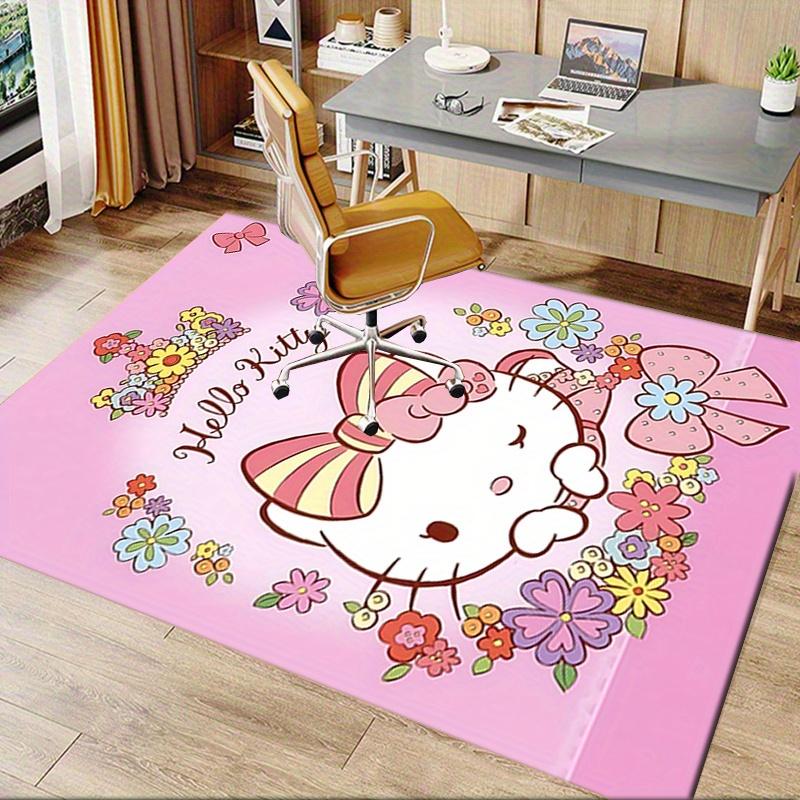 Office Rug Hello Kitty, Floral Crown Anti-Slip Rug, Machine Washable for Living Room, Bedroom, Office, Multiple Sizes, Bedroom Mat, Decorative Mat, Du