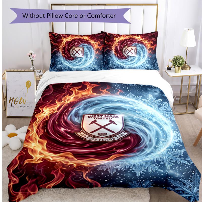 Set Lenzuola Stampato West Ham United Football 3 Pezzi, Comodo Set Copripiumino per Camera da Letto Amico della Pelle