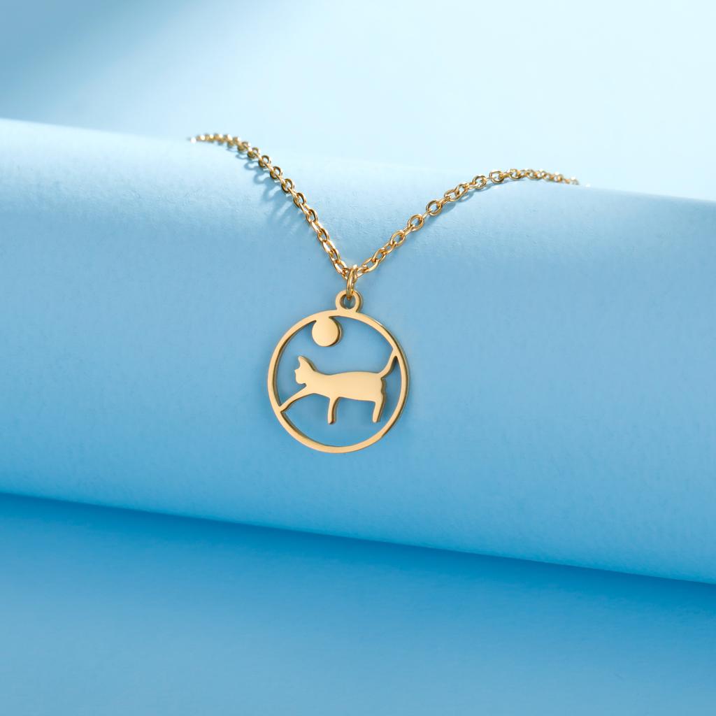 Teamer Söt Kattunge Katt Rostfritt Stål Halsband för Kvinnor Ekorre Fågel Rund Hänge Kedja Choker Smycken Mors Dag Presenter