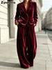 Ensemble Deux Pièces Velours pour Femme avec Pantalon Large et Blazer Boutonné pour Soirée Formelle