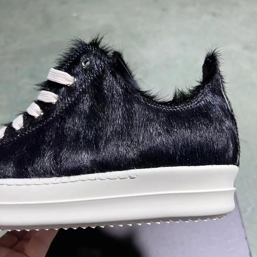 Marke Echtes Leder Herrenschuh Klassische Schwarze Rosshaar Freizeit Low Top Sneaker Frau Luxus Designer Mode Flache Pelzschuhe