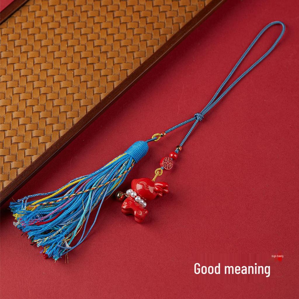 Jingchunlan High Content Cinnabar Red Sand Car Charm with Lucky Cat Guanyin Pixiu