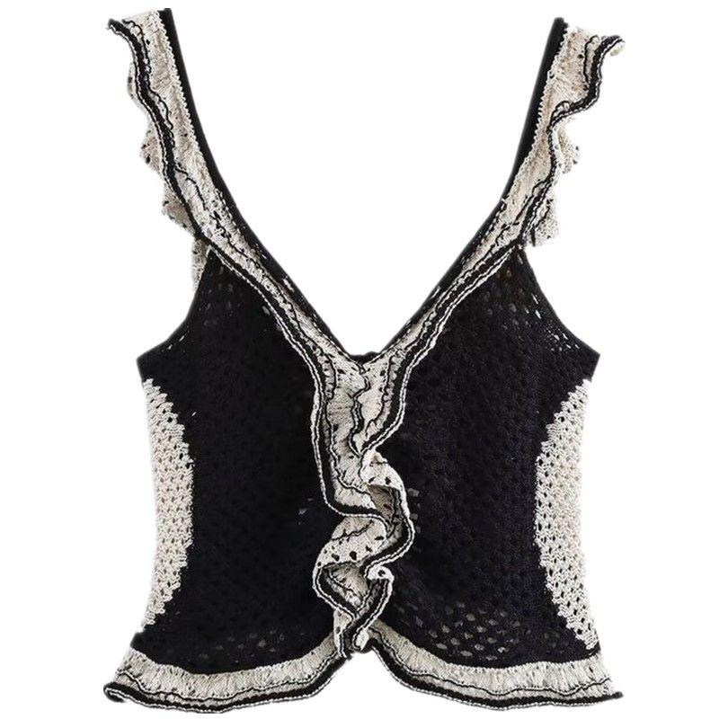 

Fashion Style 2024 Autumn New Women s Clothing Laminated Jacquard Sleeveless Black and White French Style Knitting Tops 3991103 Picture color M