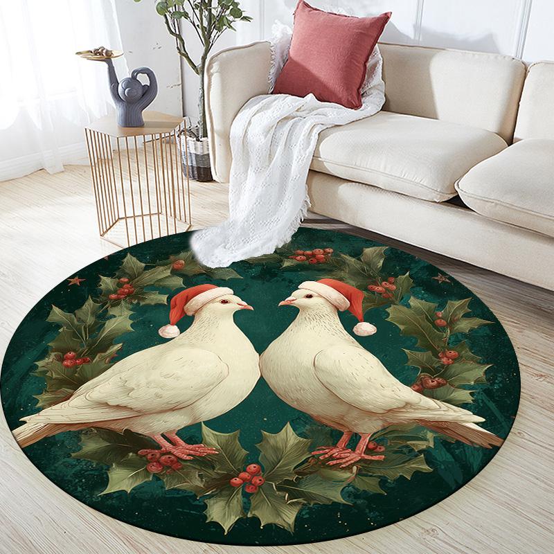 

Wreath Bird and Dog,Round Area Rug,Carpet Rug for Living Room Bedroom Sofa Playroom Decor,Non-slip Floor Mat 80cmx80cm