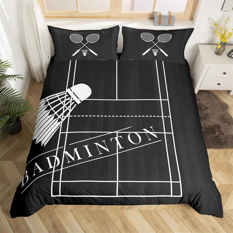 Sports Badminton Duvet Cover Fluorescent Green Pink Badminton Racket Bedding Set Sports Game Comforter Cover Fashion Quilt Cover